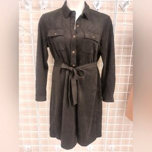 J. Mclaughlin Womens Button Front Belted Collared Faux Suede Dress Size XL